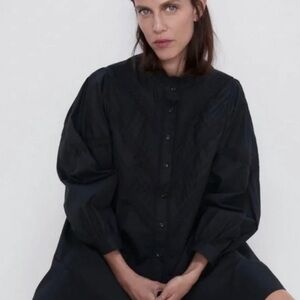Zara Black Poplin Oversized Shirt Dress Size Large Button Up